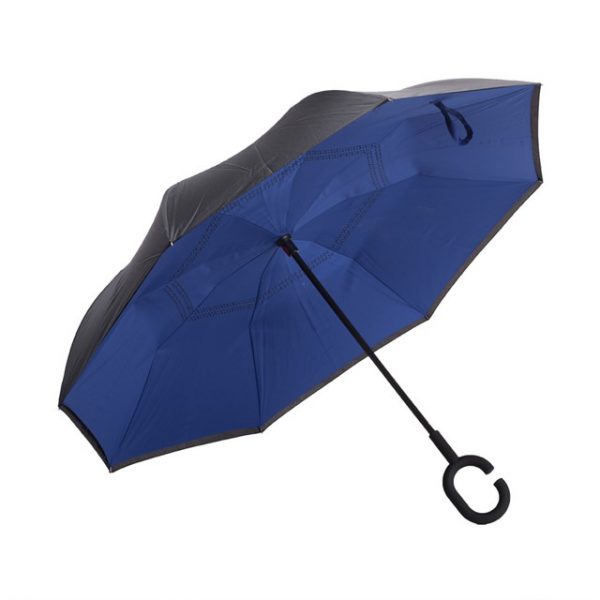 הדפסה על מטריה דגם באגו מתהפכת כחול שחור