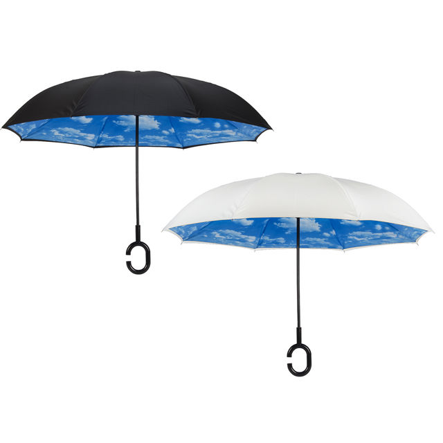 מטריה מתהפכת דגם הוואי בצבעים שחור ולבן
